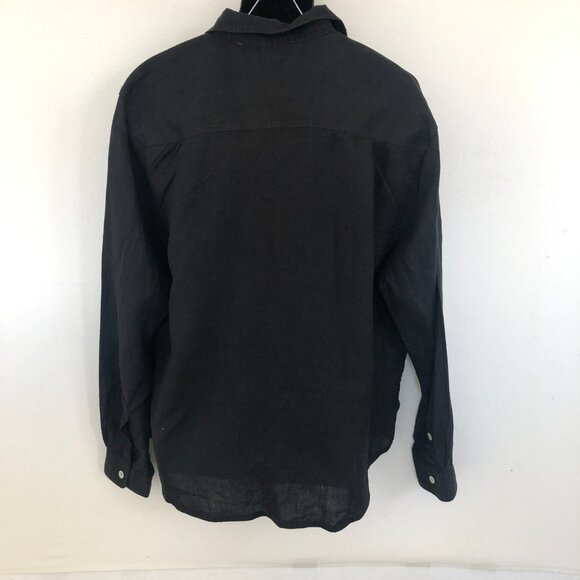 Men's Black Linen Long Sleeve Button Up Shirt XL USA - Picture 4 of 10